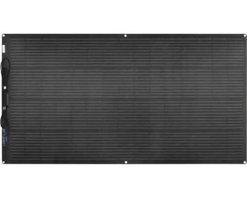 Flexibles Solarmodul mit integrierten Kabeln und Ösen zur einfachen Befestigung.