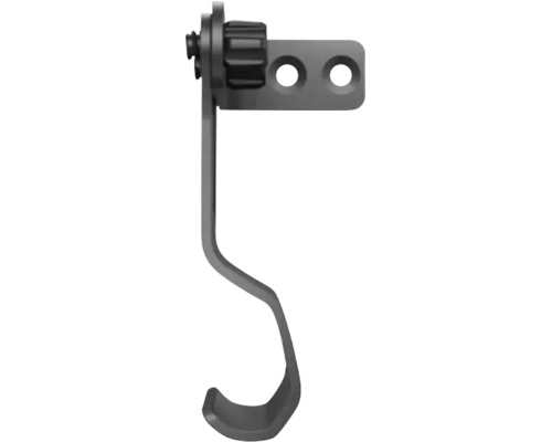 Haken zur Wandmontage aus Metall mit Verstellschraube und zwei Bohrlöchern