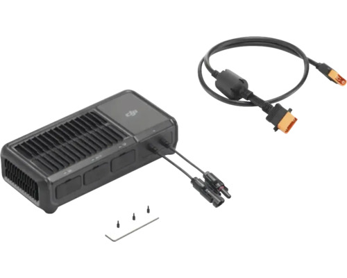 Ladegerät mit Netzkabel und Zubehör für Drohnenakkus
