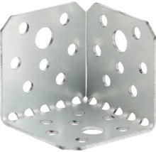 Winkelverbinder aus Metall mit Lochung fuer stabile Holzverbindungen