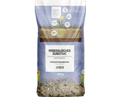 Mineralisches Kiesgartensubstrat im 25 Kilogramm Sack zur Bepflanzung von Kiesgärten und trockenen Standorten.