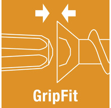 Symbol für GripFit, das die optimale Passung und den sicheren Halt zwischen Schrauberbit und Schraubenkopf anzeigt.