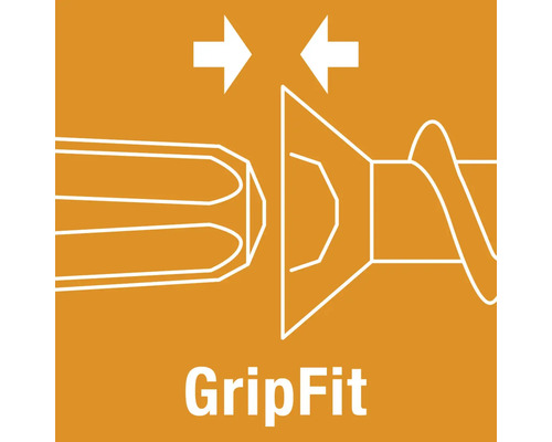 Symbol für GripFit, das die optimale Passung und den sicheren Halt zwischen Schrauberbit und Schraubenkopf anzeigt.