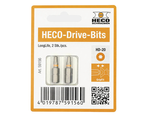 HECO-Drive-Bits HD-20 LongLife, Packung mit zwei Stück.