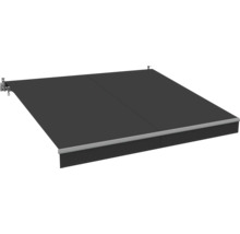 Ausgefahrene Gelenkarmmarkise mit Montagematerial und metallischem Ausfallprofil zur Sonnenschutzmontage an Wand oder Decke