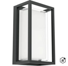 Moderne Außenwandleuchte in rechteckiger Rahmenform mit Diffusor für eine gleichmäßige Lichtverteilung. (Image AI modified or generated)