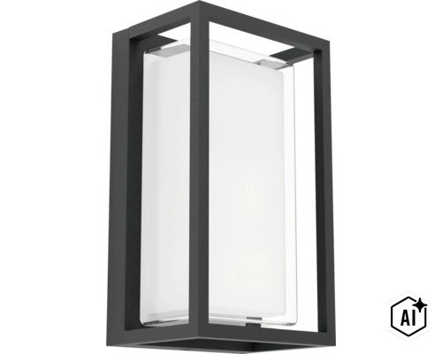 Moderne Außenwandleuchte in rechteckiger Rahmenform mit Diffusor für eine gleichmäßige Lichtverteilung. (Image AI modified or generated)