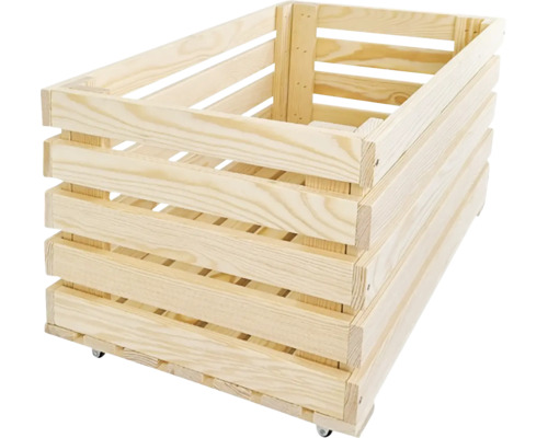 Holzkiste aus Kiefernholz mit Rollen zur Aufbewahrung