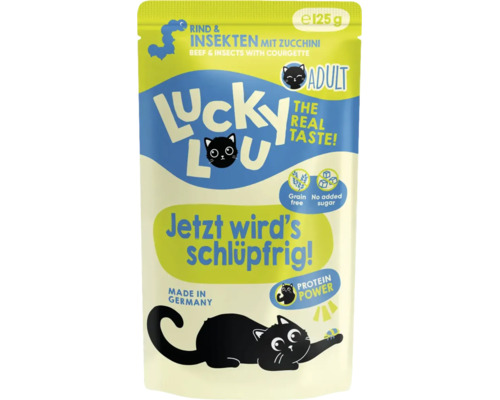 Lucky Lou Katzenfutter Rind und Insekten mit Zucchini 125 Gramm Beutel getreidefrei ohne Zuckerzusatz