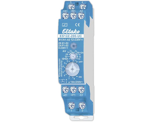 Eltako Stromstoßschalter ES12Z-200-UC fuer Hutschienenmontage 12 bis 230 Volt mit zwei Drehreglern zur Einstellung von Zeit und Prioritaet