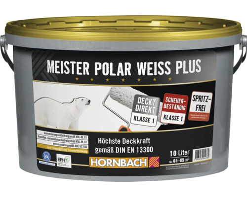 Eimer Meister Polar Weiss Plus Wandfarbe 10 Liter für hohe Deckkraft im Innenbereich.