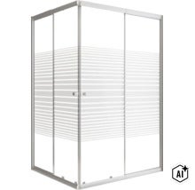 Eckduschkabine mit Schiebetüren aus Glas und Streifendekor mit Aluminiumprofilen (Image AI modified or generated)