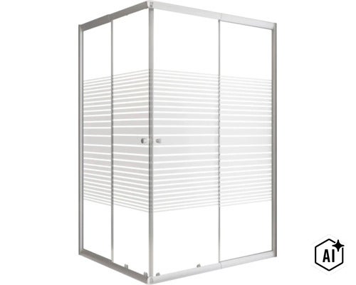 Eckduschkabine mit Schiebetüren aus Glas und Streifendekor mit Aluminiumprofilen (Image AI modified or generated)
