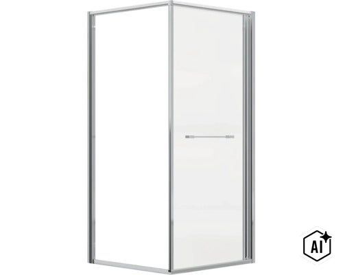 Eckduschkabine mit rahmenloser Glasfront und Metallprofilen (Image AI modified or generated)