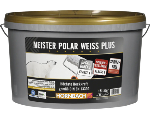 Eimer Meister Polar Weiss Plus Wandfarbe 15 Liter für hochdeckende Innenanstriche mit Hornbach Logo