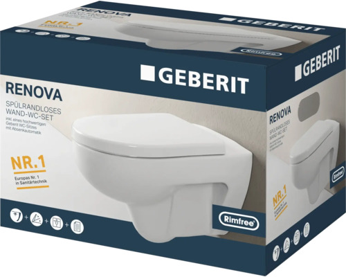 Geberit Renova spülrandloses Wand WC Set mit WC Sitz und Absenkautomatik in der Verkaufsverpackung
