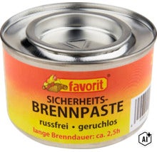 Favorit Sicherheitsbrennpaste in der Metalldose mit circa zweieinhalb Stunden Brenndauer (Image AI modified or generated)