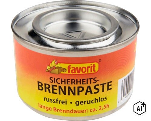 Favorit Sicherheitsbrennpaste in der Metalldose mit circa zweieinhalb Stunden Brenndauer (Image AI modified or generated)