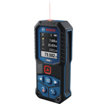 Bosch Laser Entfernungsmesser mit digitalem Display und Bluetooth Funktion zur präzisen Messung von Distanzen auf Baustellen.
