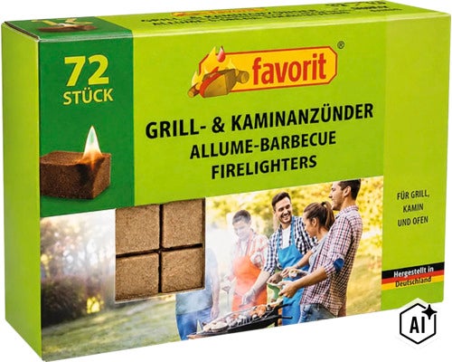 Favorit Grill und Kaminanzünder, 72 Stück in der Packung für Grill, Kamin und Ofen. (Image AI modified or generated)