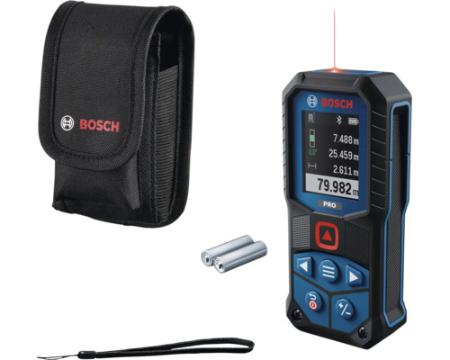 Bosch Laser Entfernungsmesser mit Schutztasche, Batterien und Trageschlaufe für präzise Messungen