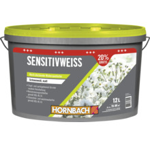 HORNBACH Sensitivweiss Wohnraumfarbe 12 Liter Eimer, matte Innenwandfarbe in schneeweiss, tropf- und spritzgehemmt, lösemittelfrei.