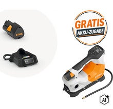 Stihl Akku Kompressor Set mit Akku und Ladegerät sowie Aktionshinweis zur kostenlosen Akku Zugabe (Image AI modified or generated)