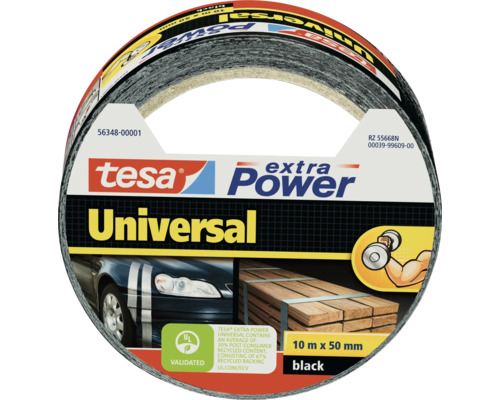 Tesa Extra Power Universal Gewebeband mit 10 Meter Laenge und 50 Millimeter Breite in Schwarz