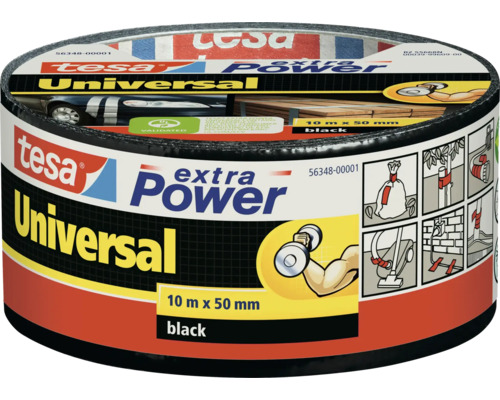 Tesa Extra Power Universal Gewebeband, 10 Meter mal 50 Millimeter, schwarz