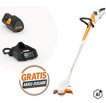 Stihl Akku Rasentrimmer Set mit Akku und Ladegerät inklusive Gratis Akku Aktion (Image AI modified or generated)