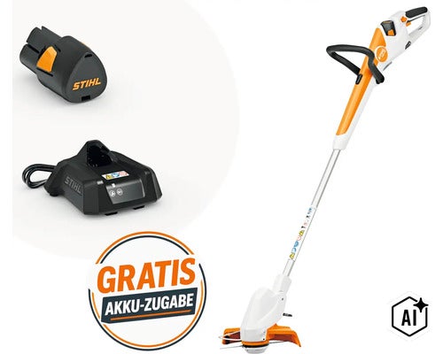Stihl Akku Rasentrimmer Set mit Akku und Ladegerät inklusive Gratis Akku Aktion (Image AI modified or generated)