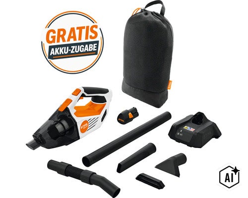 Stihl Akku Handsauger SEA 20 Set mit Zubehör und Aufbewahrungstasche inklusive Gratis Akku Aktion (Image AI modified or generated)