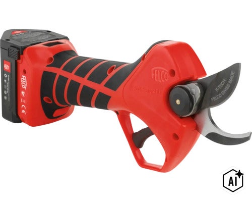 FELCO Akku-Gartenschere mit Lithium-Ionen-Akku für präzise Schnitte im Gartenbau. (Image AI modified or generated)