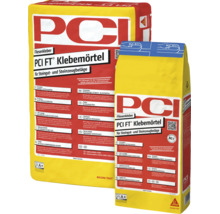 Zwei Gebinde PCI FT Klebemörtel als Fliesenkleber für Steingut und Steinzeugbeläge im Innen und Außenbereich.