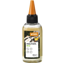 Stihl Multioil Bio Universalöl, 50 Milliliter Flasche mit Dosierspitze zur Schmierung und Pflege von Motorsägen und Gartenwerkzeugen.