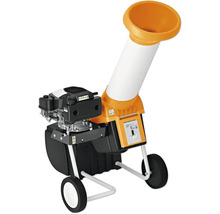 Stihl Gartenhäcksler mit Benzinmotor zum Zerkleinern von Gartenabfällen mit Trichter und Fahrwerk