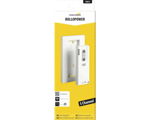 Schellenberg Rollopower 5 Kanal Funk Handsender mit Wandhalterung in der Produktverpackung