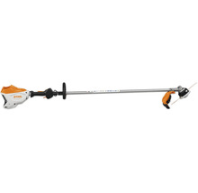 Stihl Akku Motorsense mit Schaft und Schneidkopf fuer Gartenpflegearbeiten