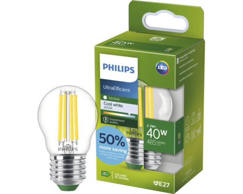 Philips UltraEfficient LED Lampe E27 2,3 Watt entspricht 40 Watt 485 Lumen neutralweiß 4000 Kelvin im Karton