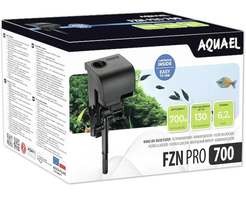 Aquael FZN PRO 700 Aquarienfilter als Rucksackfilter auf der Produktverpackung fuer Aquarien bis 130 Liter