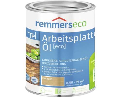 Remmers eco Arbeitsplattenöl farblos 0,75 Liter Dose zur Pflege von Holzoberflächen im Innenbereich.