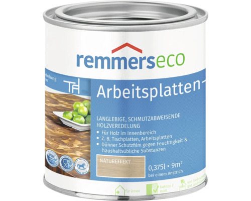 Dose Remmers Eco Arbeitsplattenöl zur Holzveredelung für Innenbereiche, farblos, matt, 0,375 Liter Inhalt.
