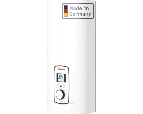 Stiebel Eltron elektronischer Durchlauferhitzer mit Display und Temperaturwahl zur Warmwasserbereitung.