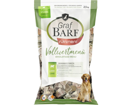 Graf BARF Lamm Vollwertmenü Hundefutter als gefrorene Würfel, 2,5 Kilogramm Beutel