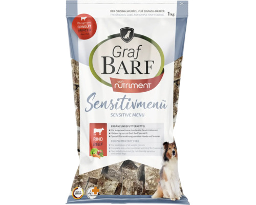 Graf BARF Sensitivmenü Rind Ergänzungsfuttermittel für Hunde 1 Kilogramm Barf Würfel