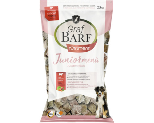 Graf Barf Junior Menü Rind mit Obst und Gemüse Ergänzungsfuttermittel für Hunde 2,5 Kilogramm Beutel