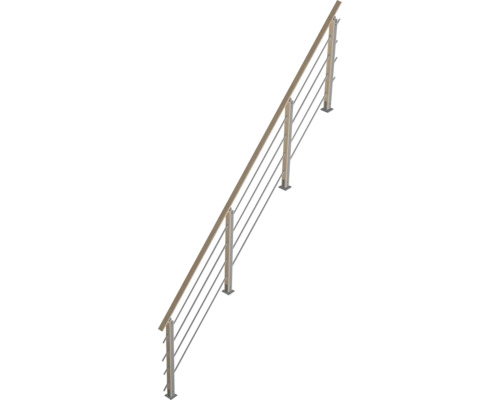 Treppengeländer Set mit Holzhandlauf und Edelstahlpfosten sowie Edelstahlstäben für Innenbereiche