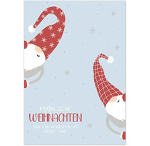 Weihnachtskarte mit zwei Wichteln und dem Text Froehliche Weihnachten und ein wundervolles neues Jahr