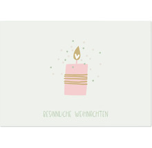 Illustrierte Weihnachtskarte mit einer brennenden Kerze und dem Text Besinnliche Weihnachten.