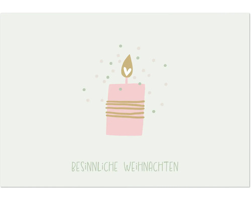 Illustrierte Weihnachtskarte mit einer brennenden Kerze und dem Text Besinnliche Weihnachten.